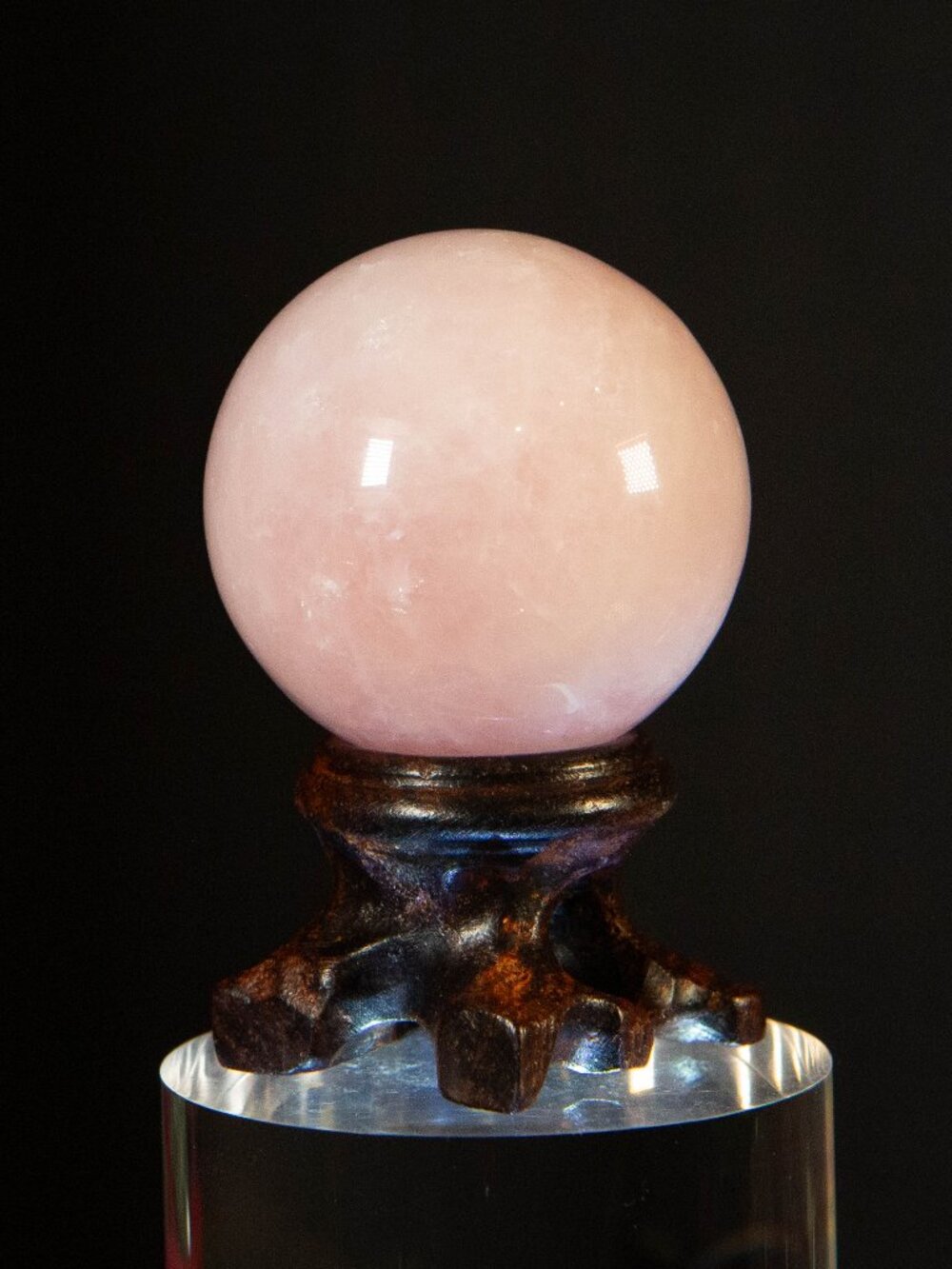 Rose Quartz Crystal Sphere Orb Decor (Ornate Wood Stand Included)
